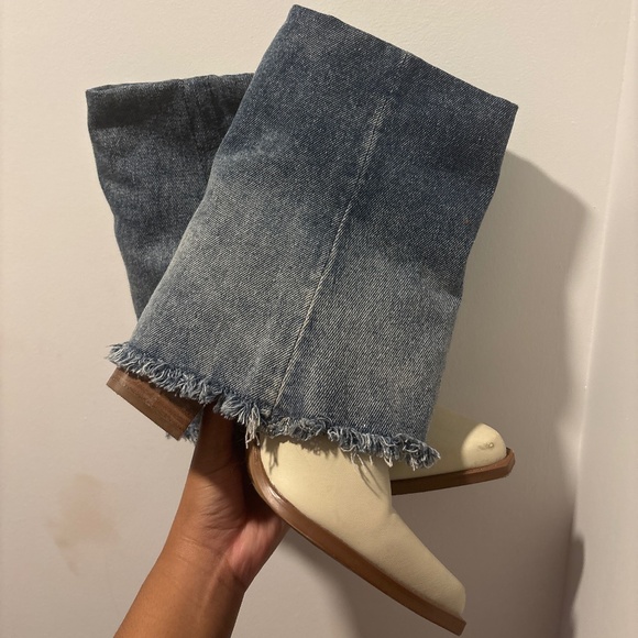 ALDO DENIM FOLDED OVER HEELED BOOTS - Picture 1 of 5